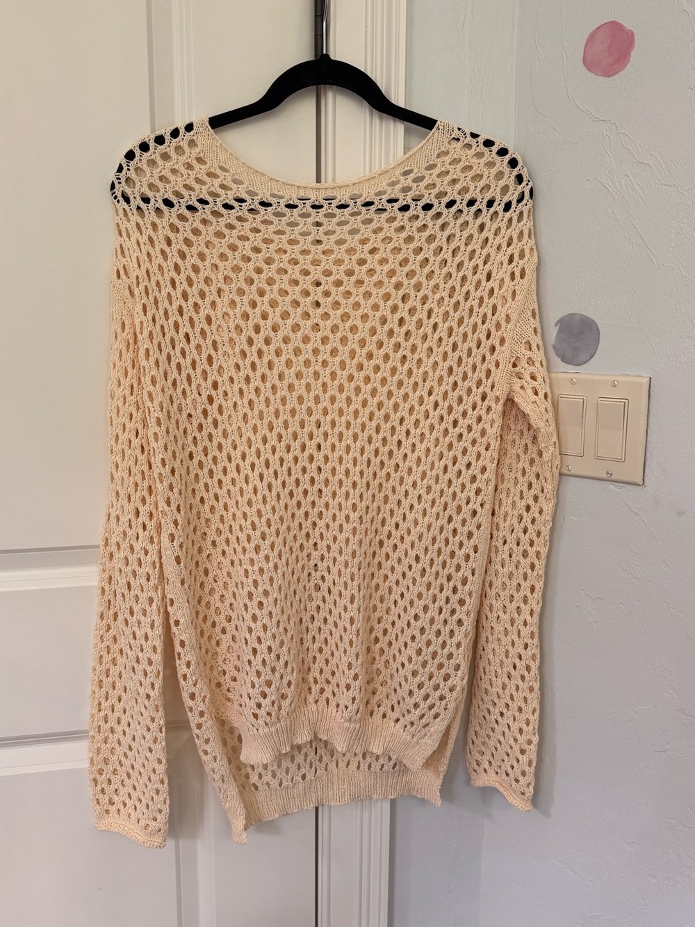 Open-Weave Cream Scoop-Neck Sweater